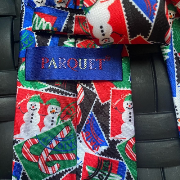 Parquet Necktie Christmas Holiday Snowmen stamps tie new - Picture 2 of 3
